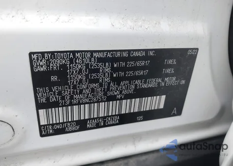 2022 Toyota Rav4 Le z USA, uszkodzony, nr VIN 2T3F1RFV8NC287512
